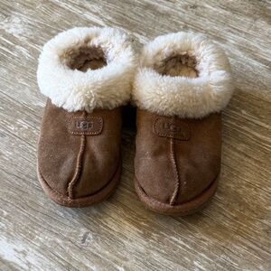UGG Chestnut Suede Slippers with Plush White Lining